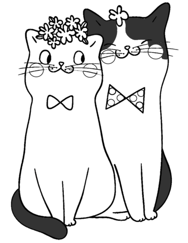 Cats In Love Coloring Page